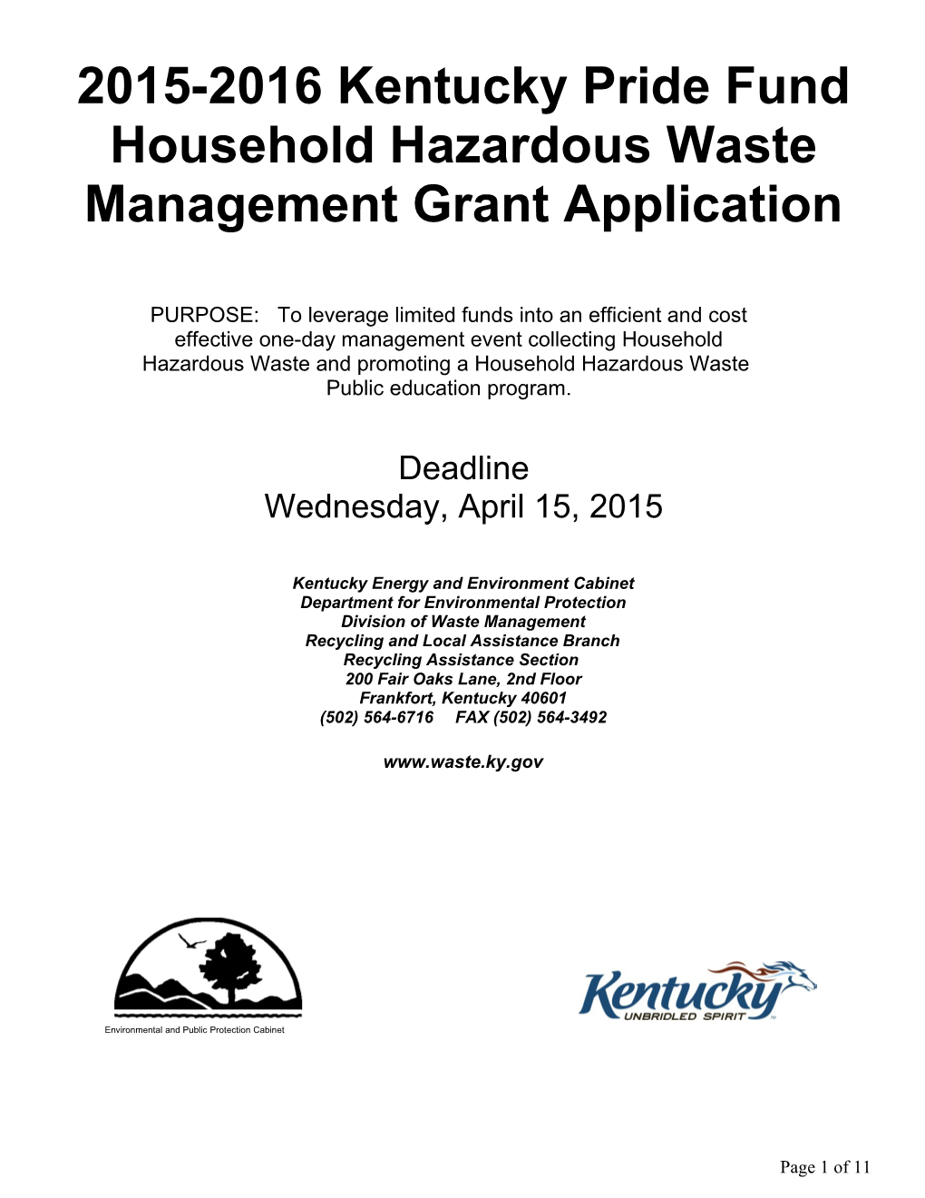 Household Hazardous Waste Management Grant Application