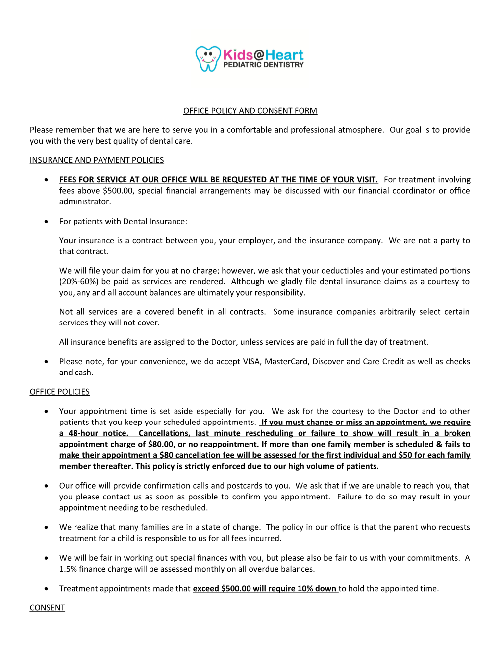 Office Policy and Consent Form