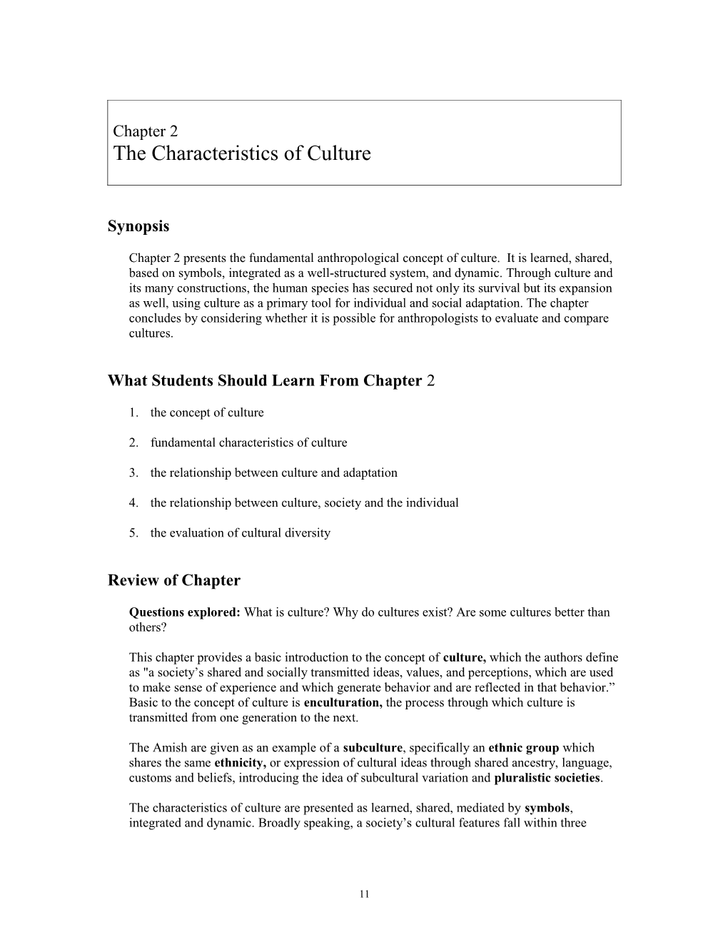 Instructor's Manual Chapter 2: the Nature of Culture