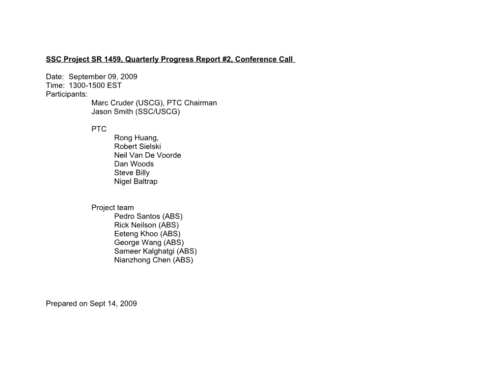 SSC Project SR 1459 Quarterly Progress Report #2 Review Meeting Minute