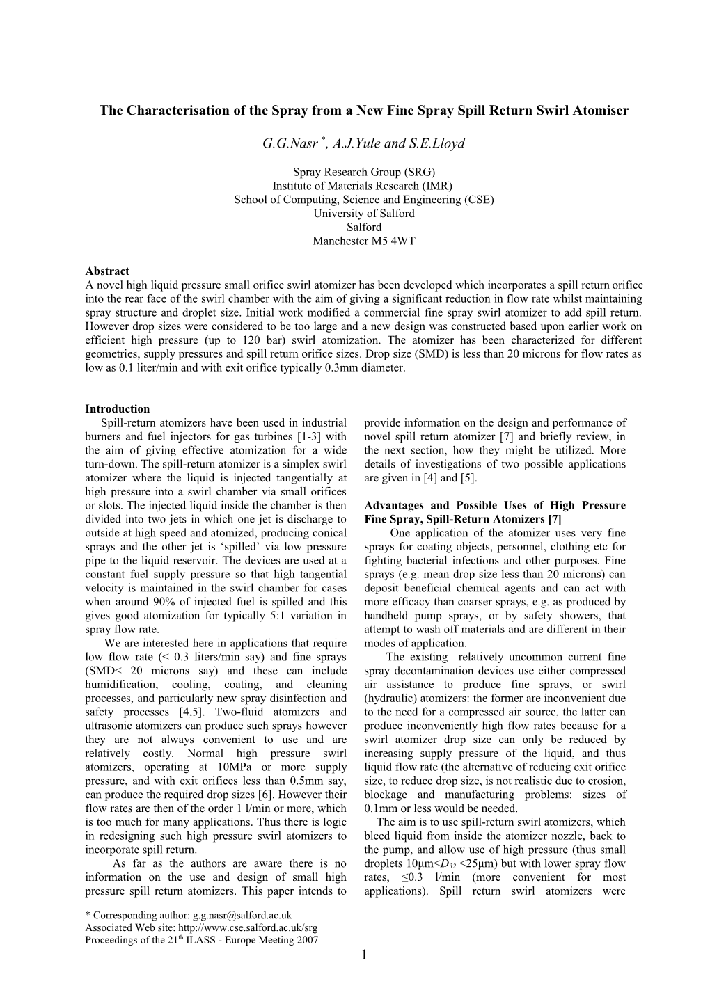 Abstract Format for ILASS-Europe 2005 Meeting