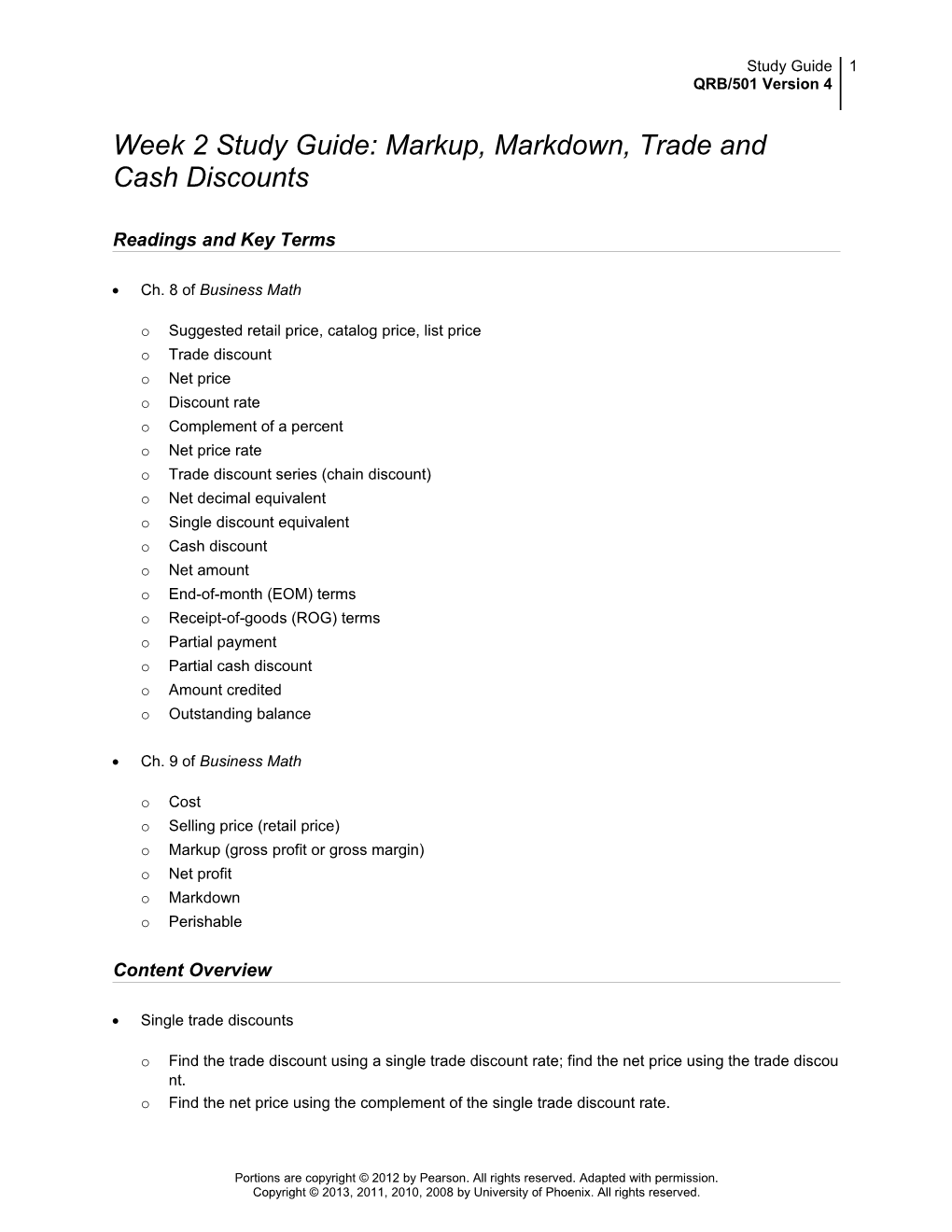 Readings and Key Terms