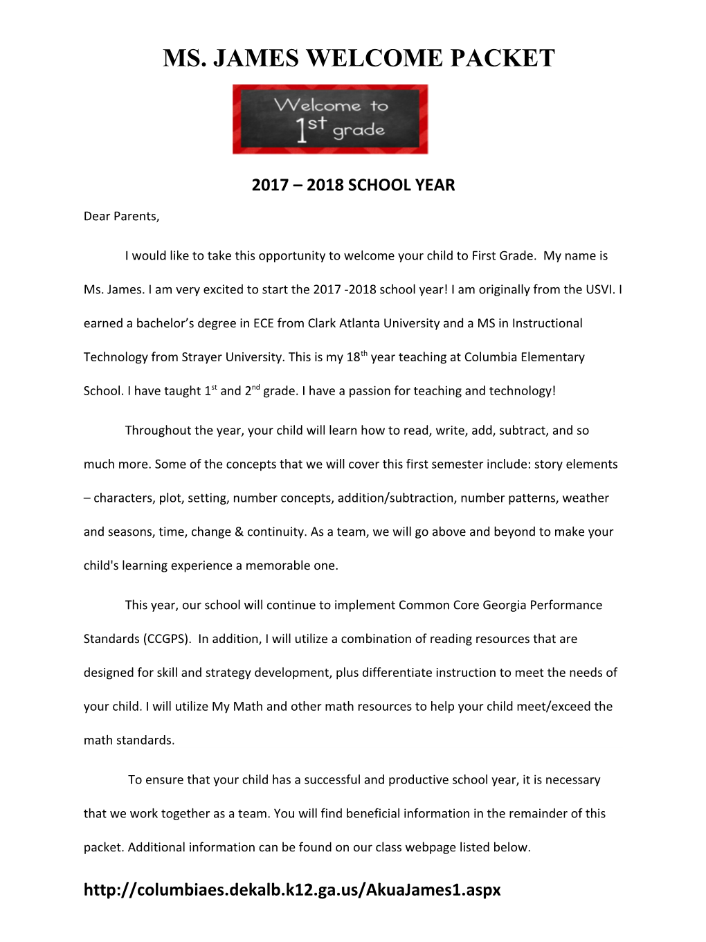 Ms. James Welcome Packet