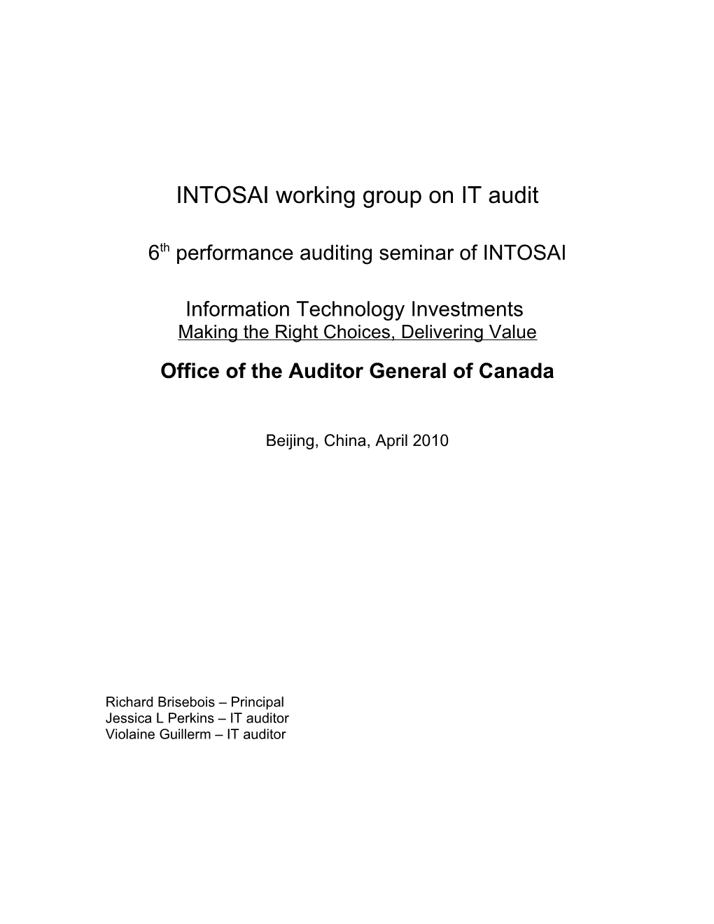 INTOSAI Working Group on IT Audit