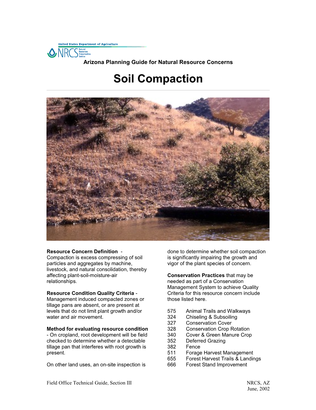 Field Office Technical Guide, Section III NRCS, AZ