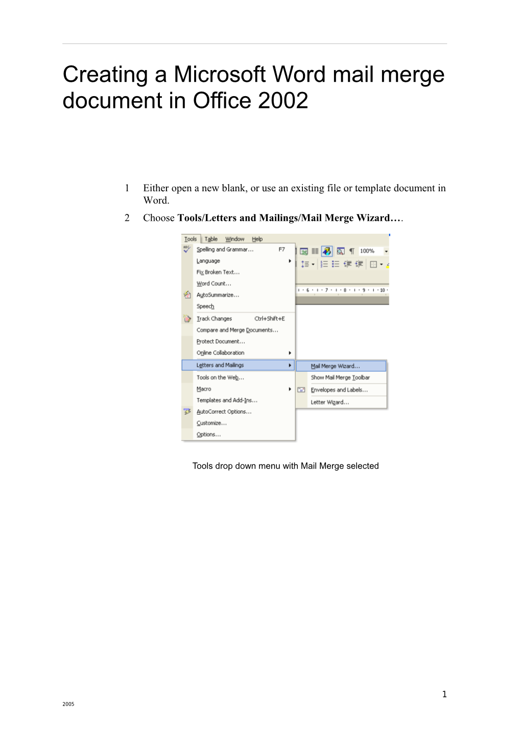 Creating a Microsoft Word Mail Merge Document in Office 2002