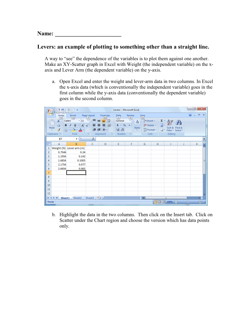 Levers: an Example of Plotting to Something Other Than a Straight Line