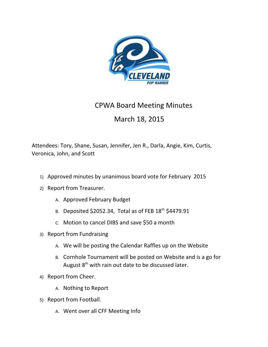 CPWA Board Meeting Minutes