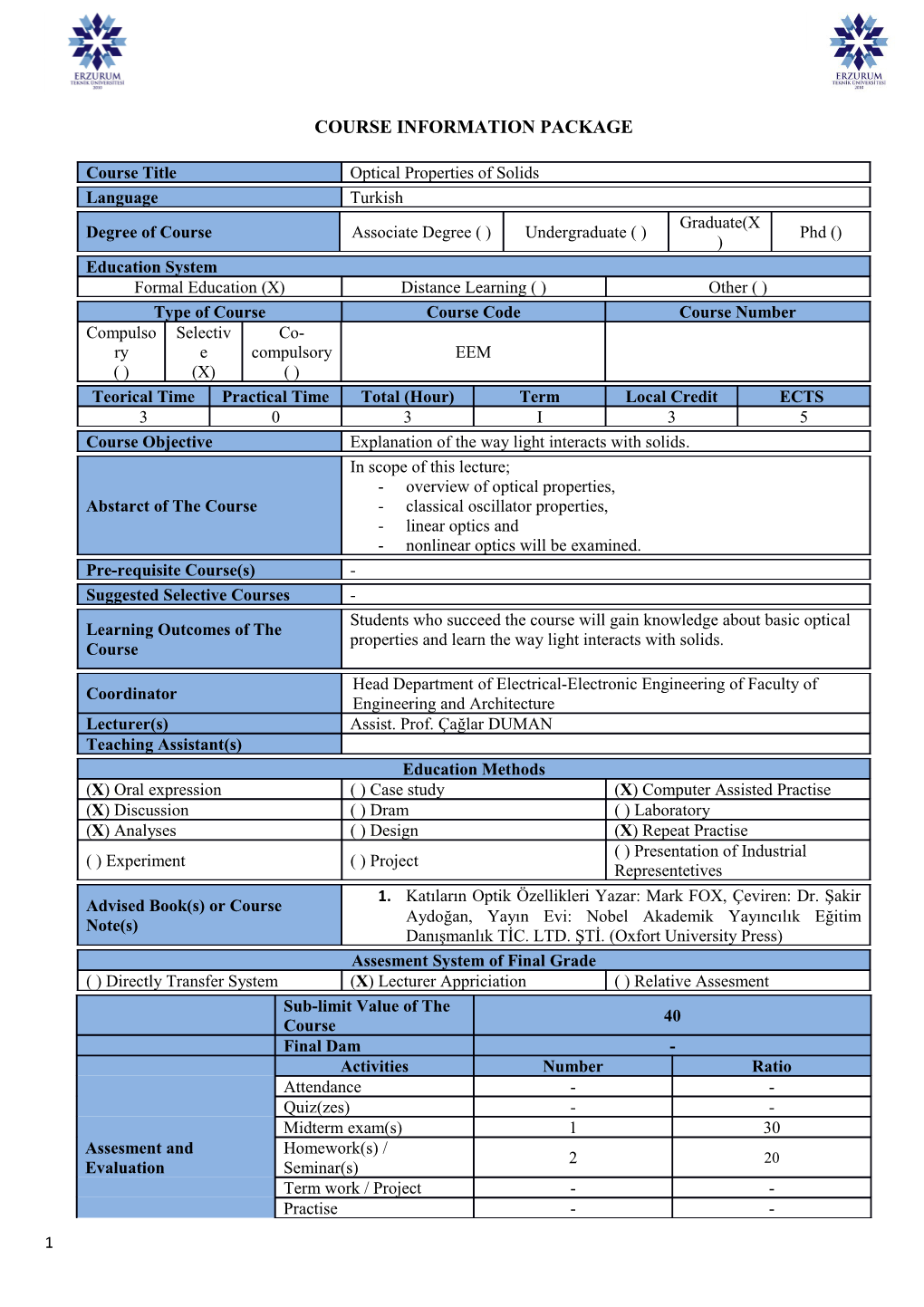 Course Information Package