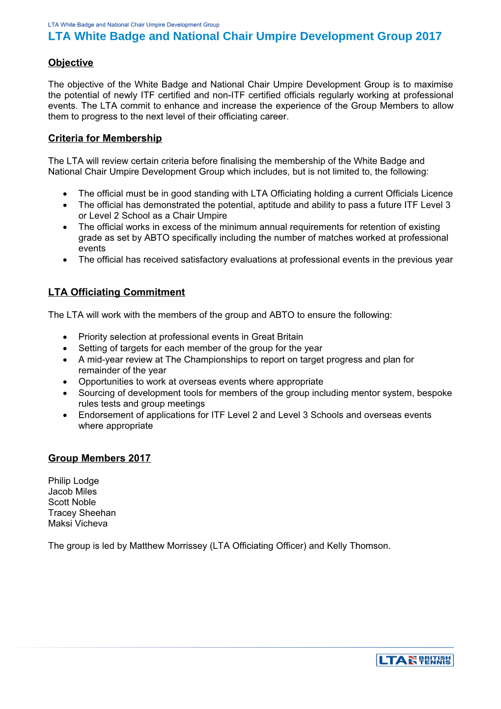 LTA White Badge and National Chair Umpire Development Group 2017