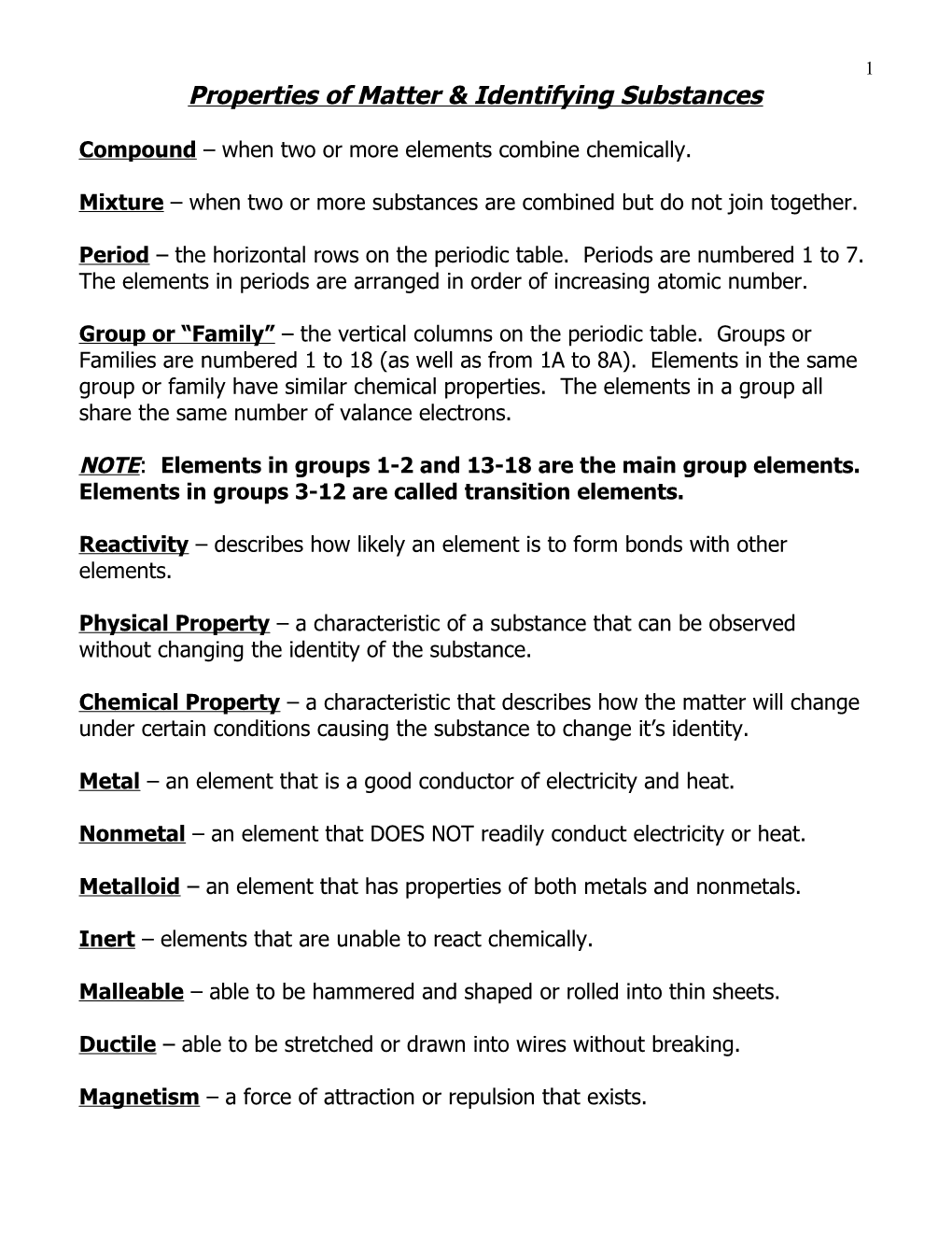 Properties of Matter & Identifying Substances