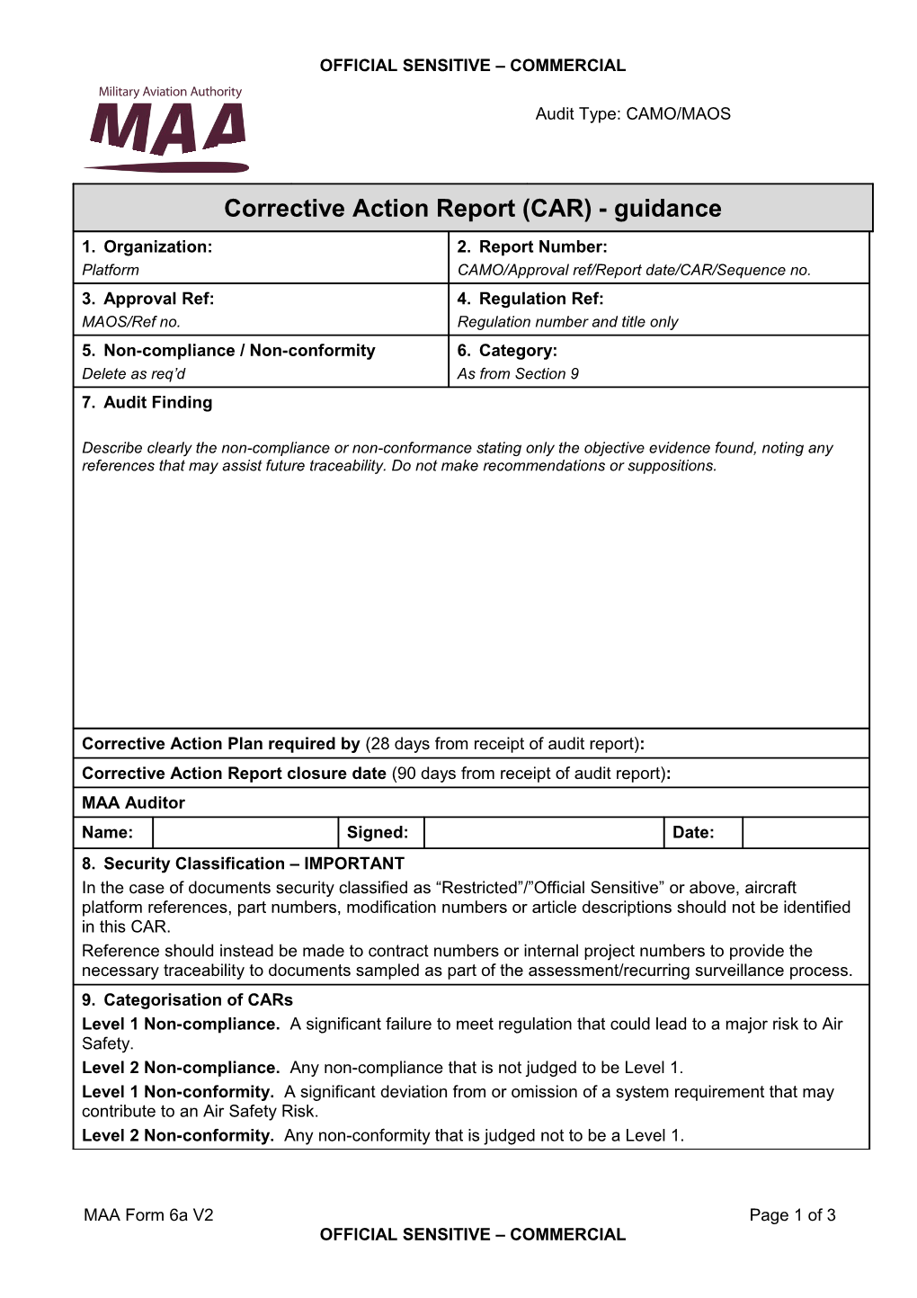 MAA Corrective Action Report CAR Template