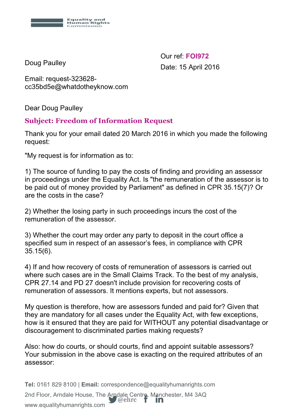 Subject: Freedom of Information Request