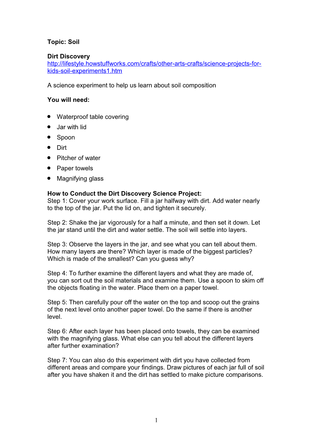 A Science Experiment to Help Us Learn About Soil Composition