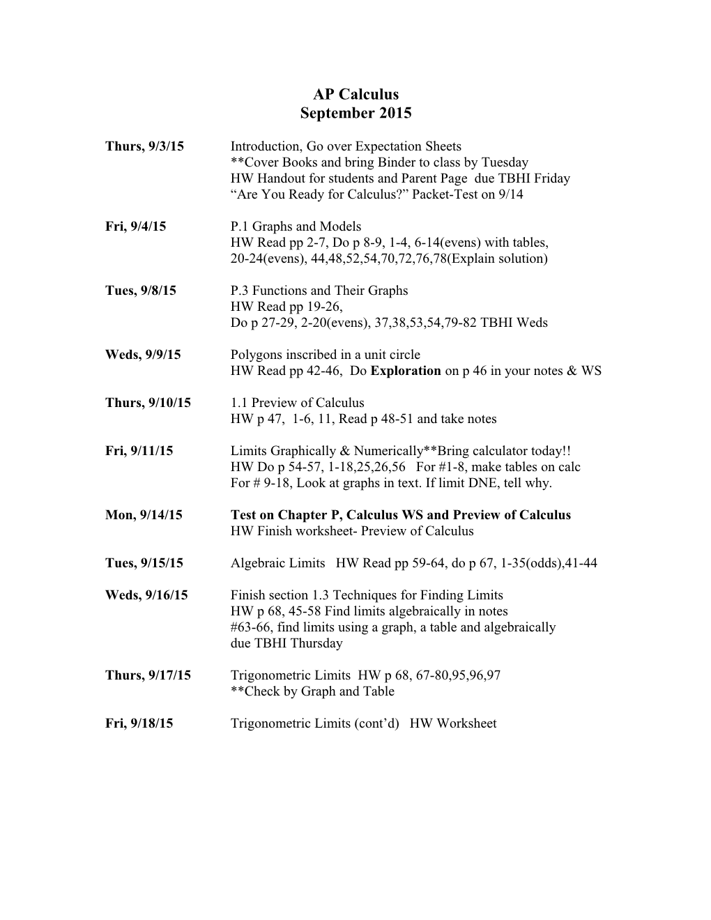 Thurs, 9/3/15Introduction, Go Over Expectation Sheets