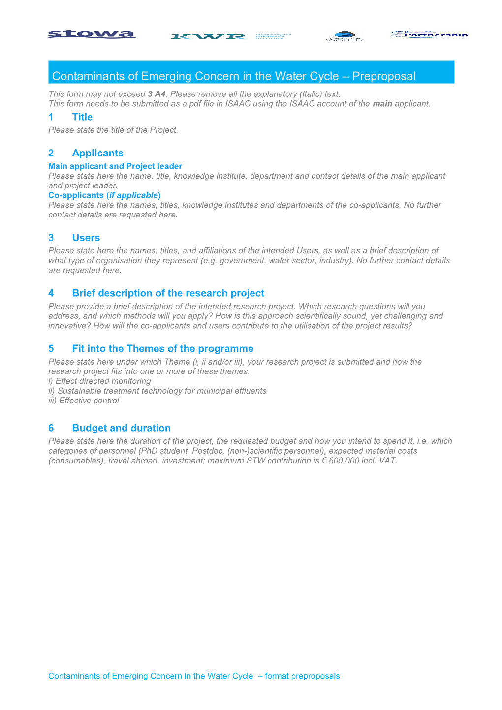 Contaminants of Emerging Concern in the Water Cycle Preproposal