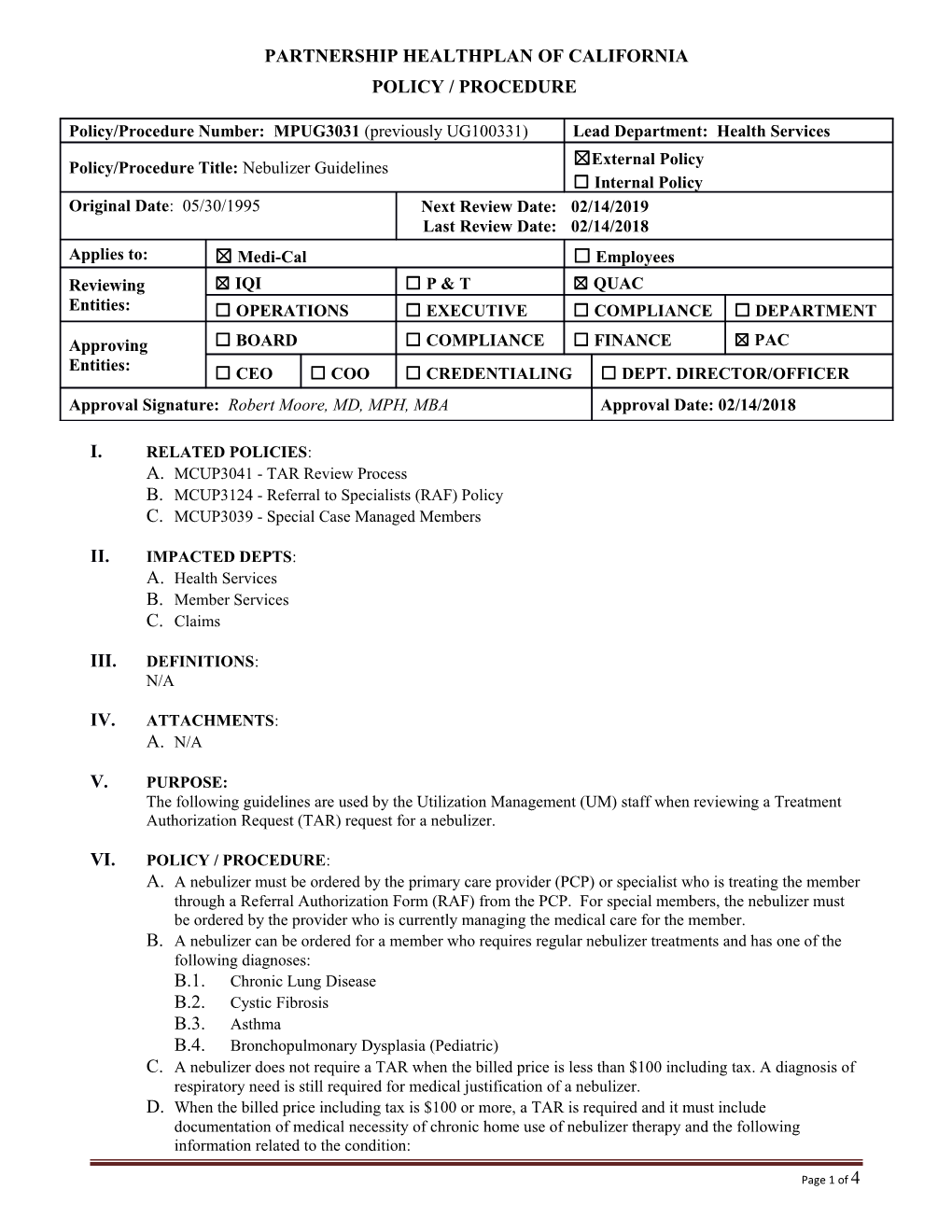 B. MCUP3124 - Referral to Specialists (RAF) Policy