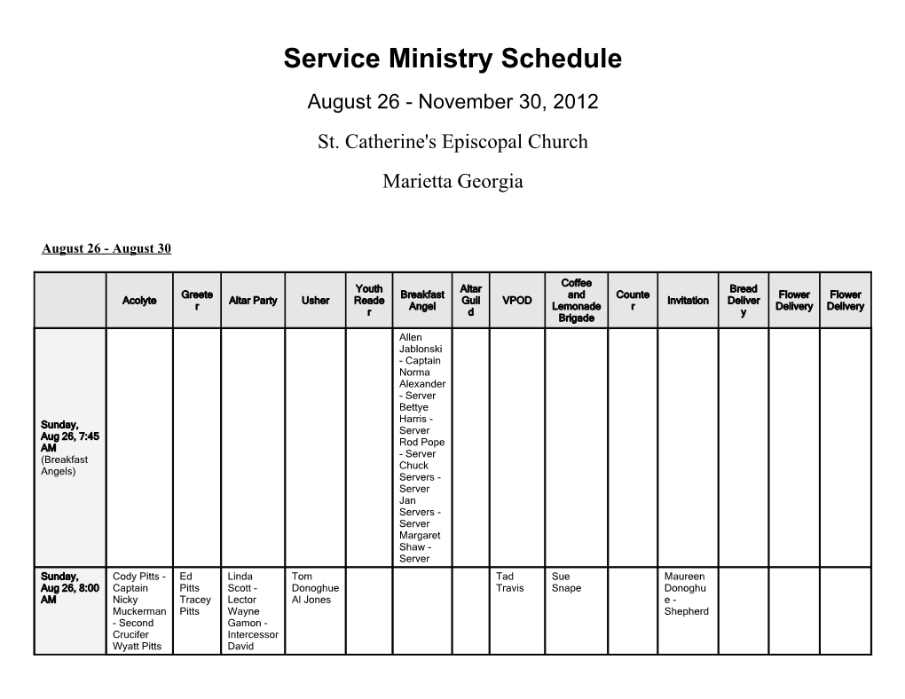 Service Ministry Schedule