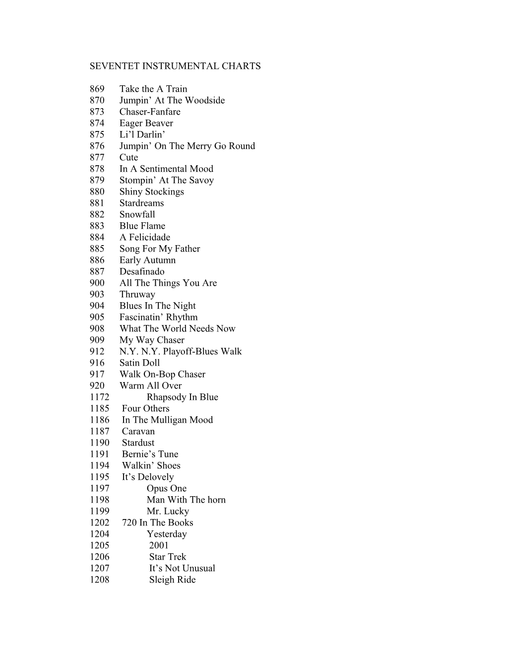 Seventet Instrumental Charts