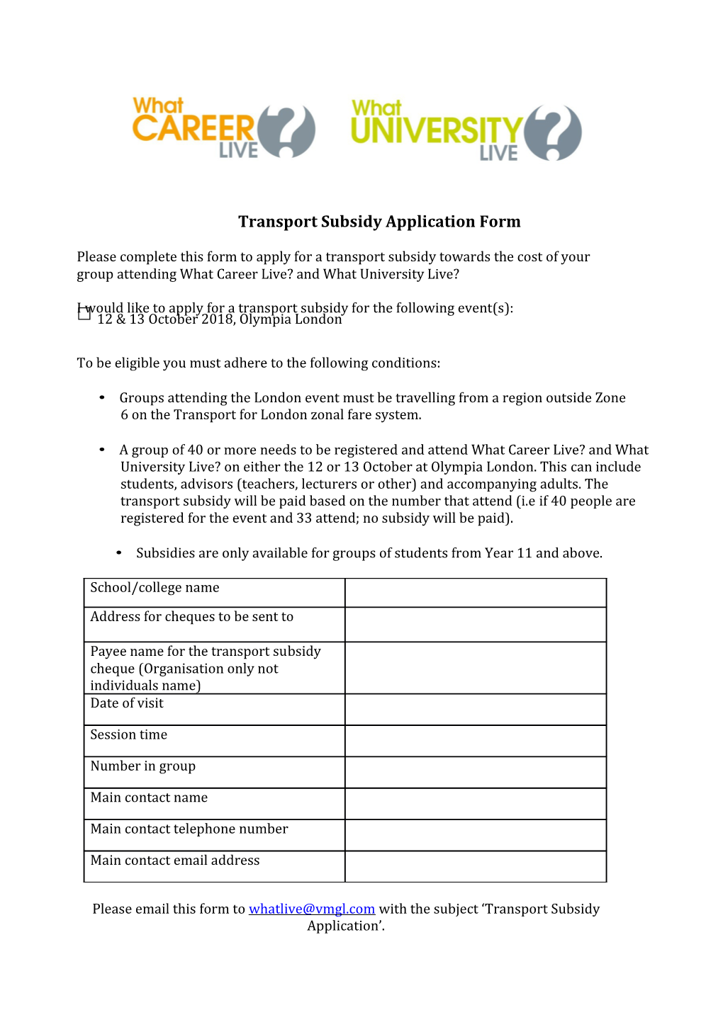 Transport Subsidy Application Form
