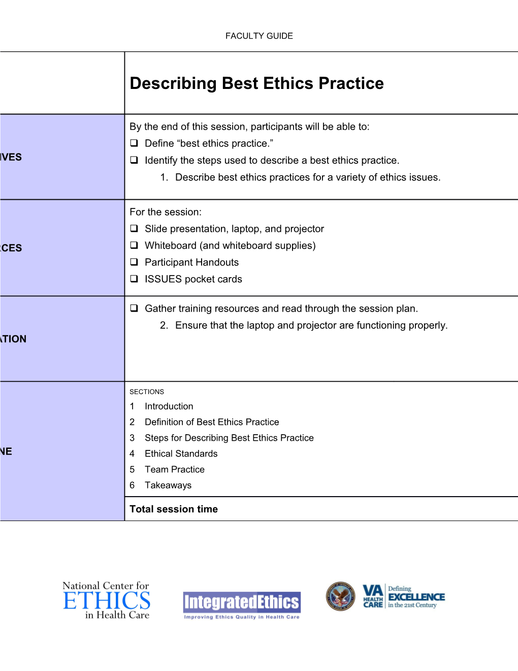 Preventive Ethics Beyond the Basics Module 3 - Faculty Guide - US Department of Veterans Affairs