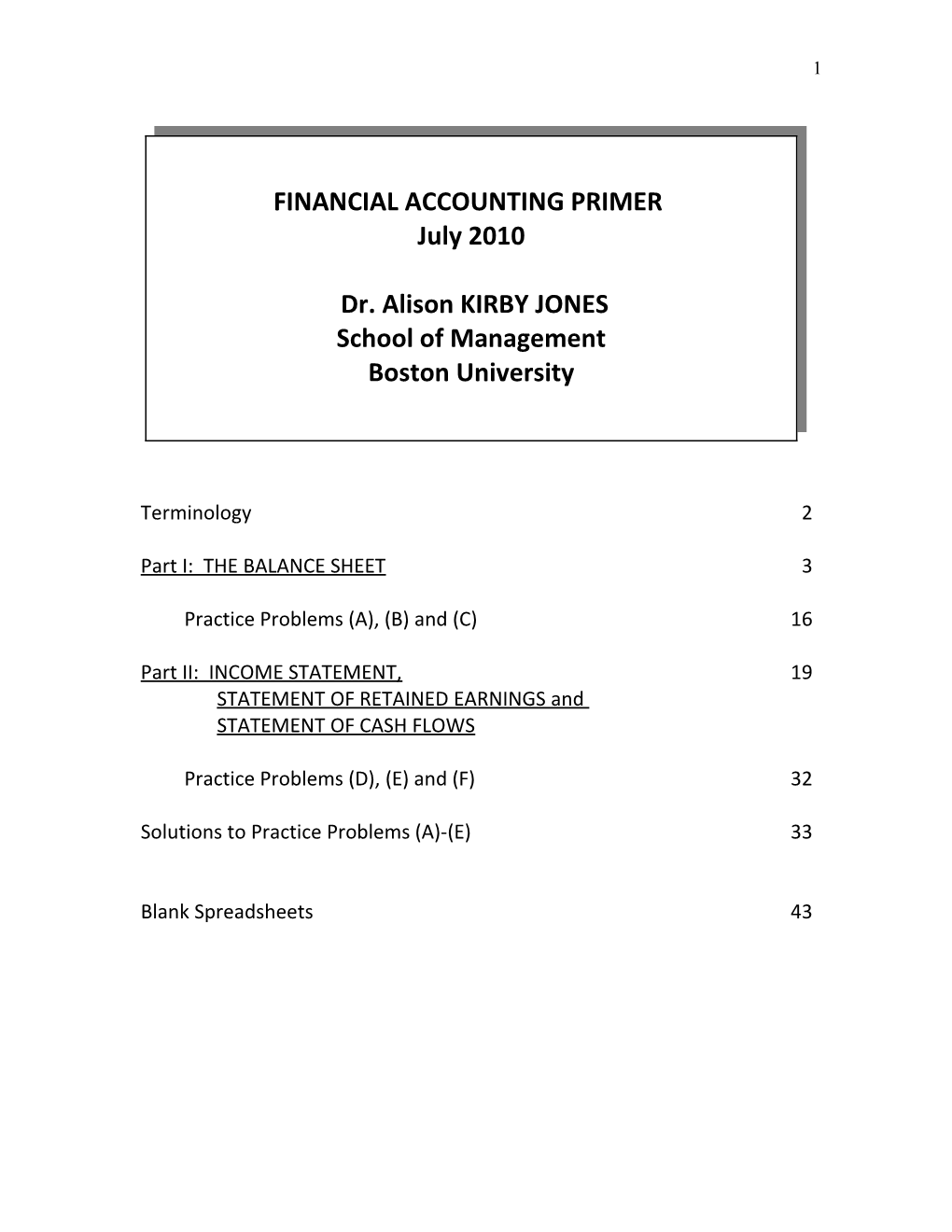 July 2010, Alison Kirby Jonesfinancial Accounting Primer, Page 1