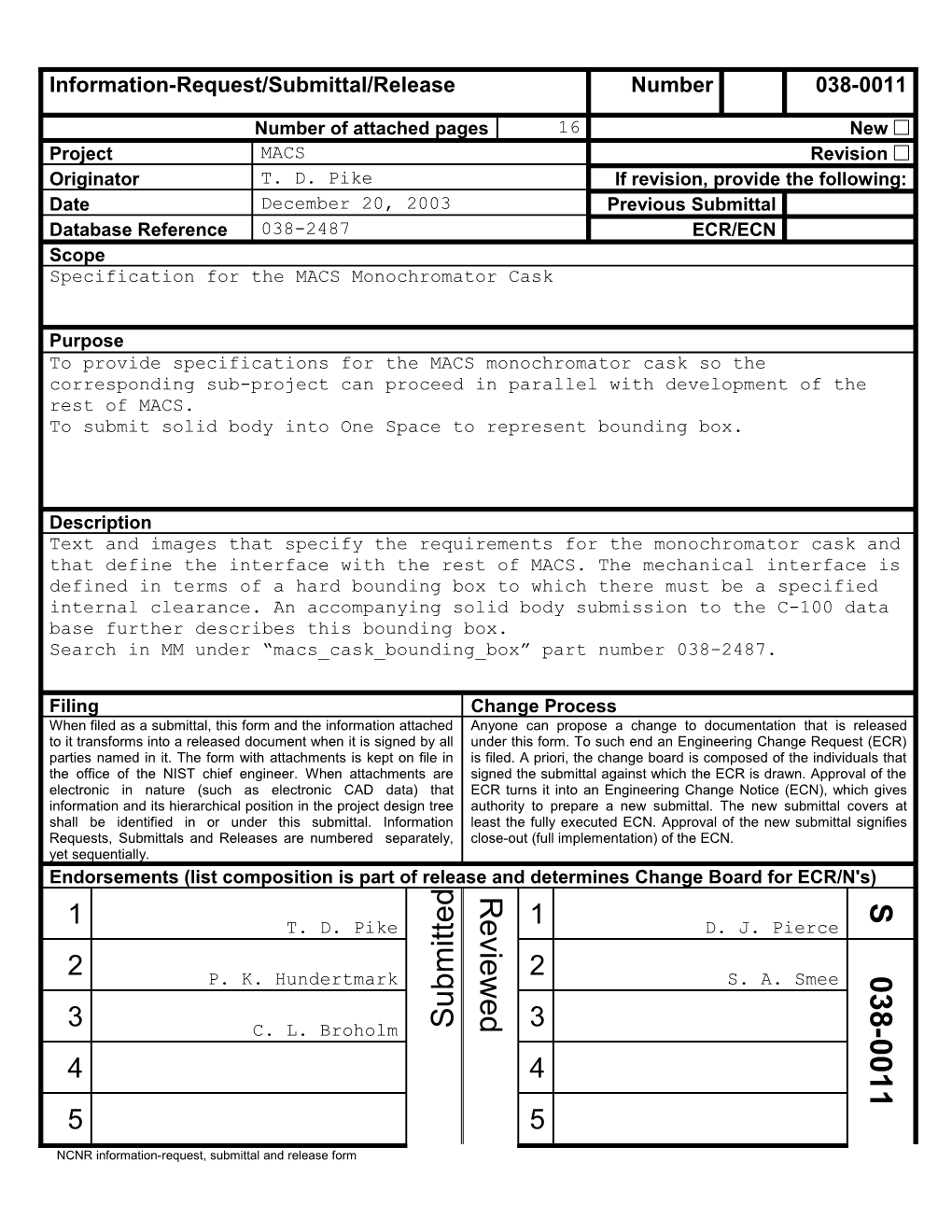 NCNR Information-Request, Submittal and Release Form