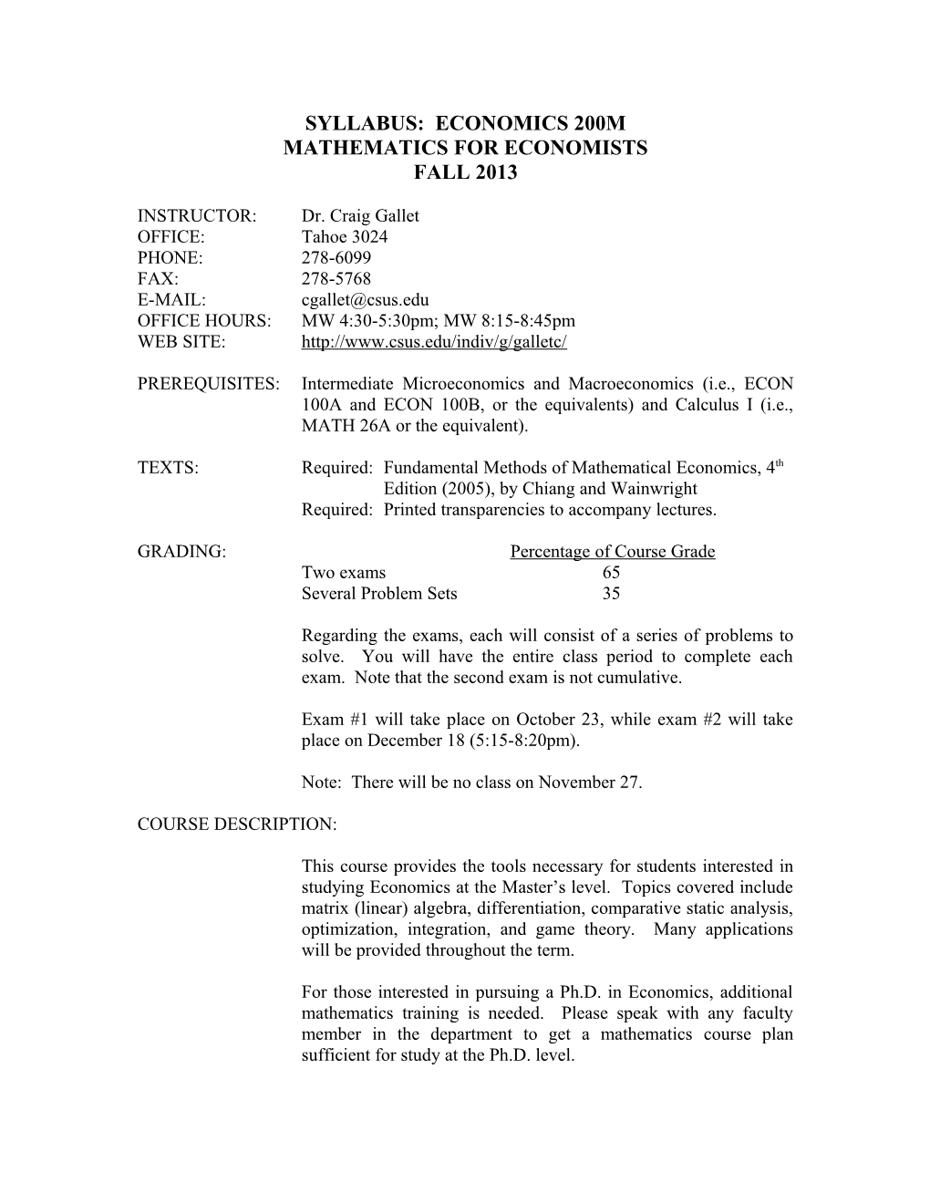 Syllabus: Economics 200M