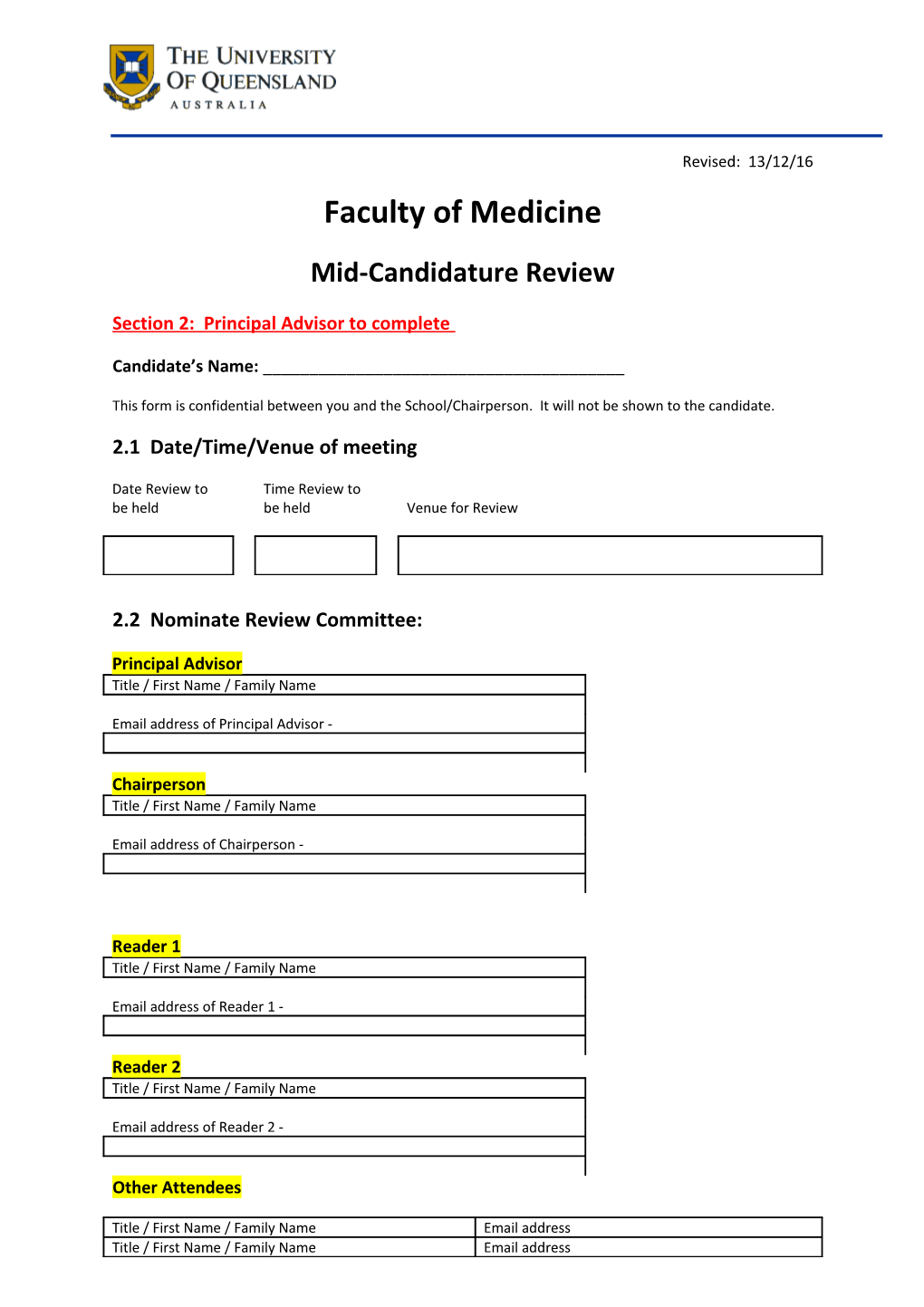 Section 2: Principal Advisor to Complete