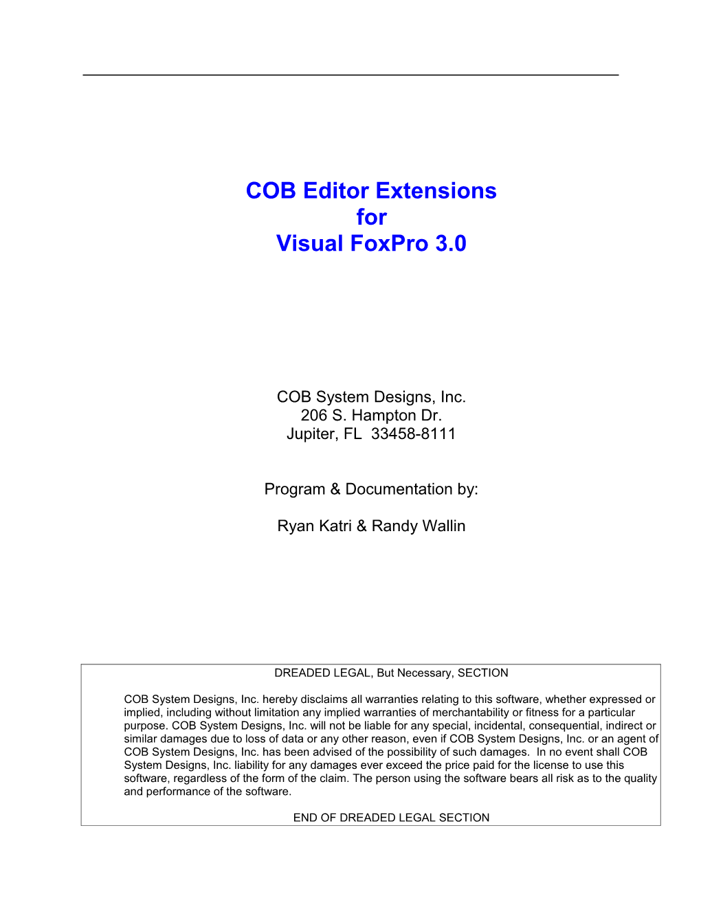 COB Editor Extensions for Visual Foxpro 3.0