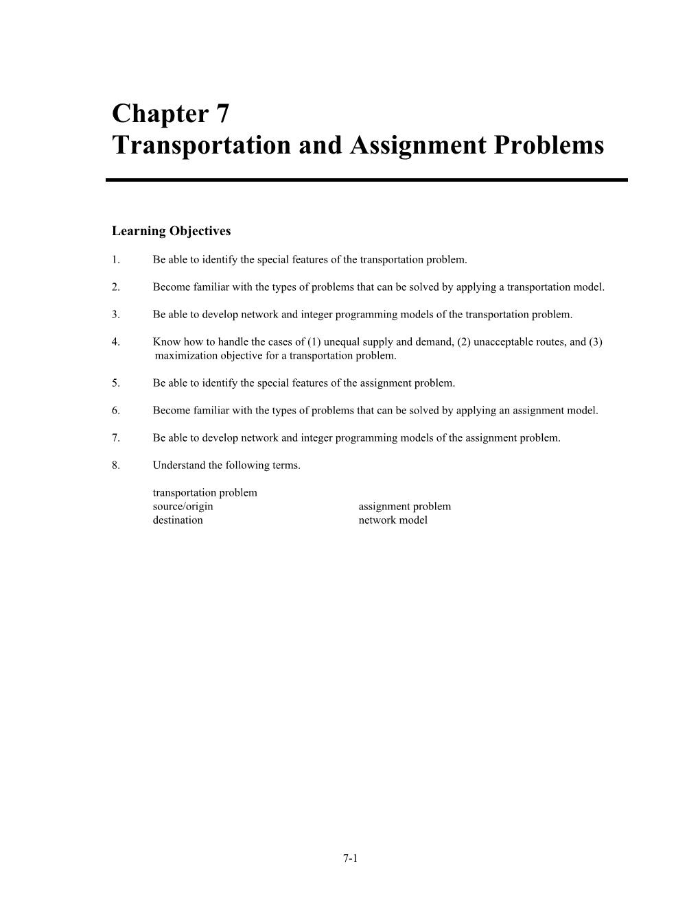 Transportation and Assignment Problems