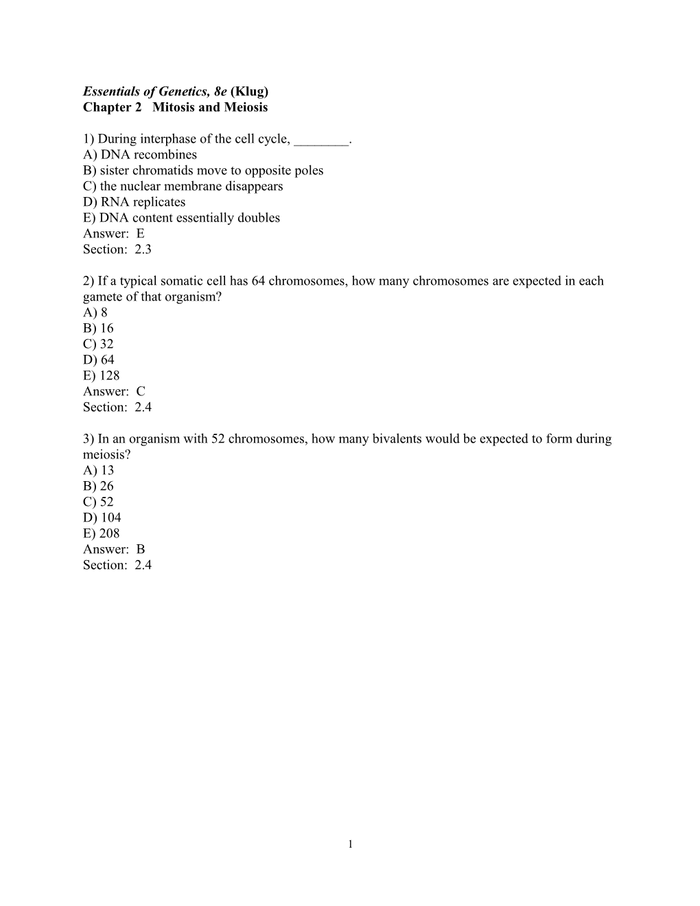 Chapter 2 Mitosis and Meiosis