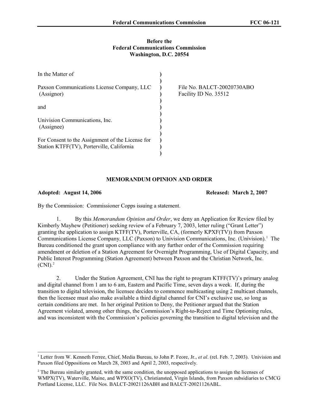 Federal Communications Commissionfcc 06-121