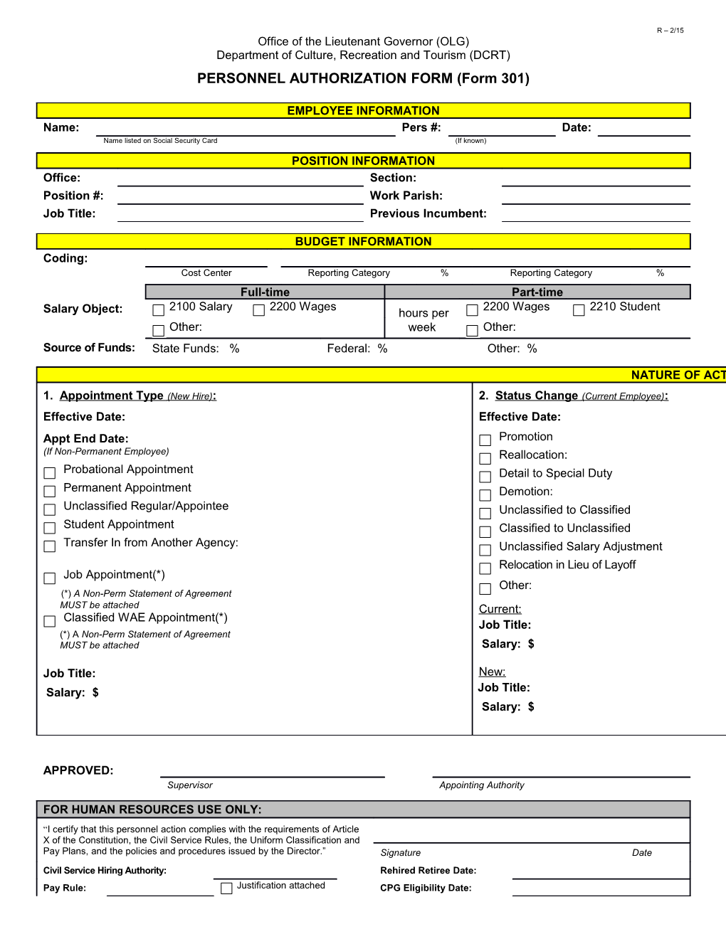 Personnel Authorization Form (301)