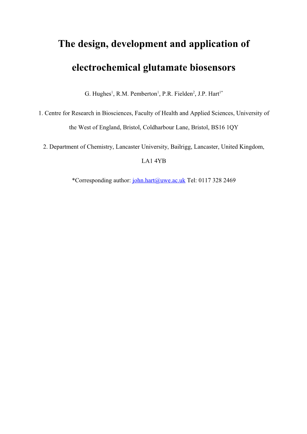 The Design, Development and Application of Electrochemical Glutamate Biosensors