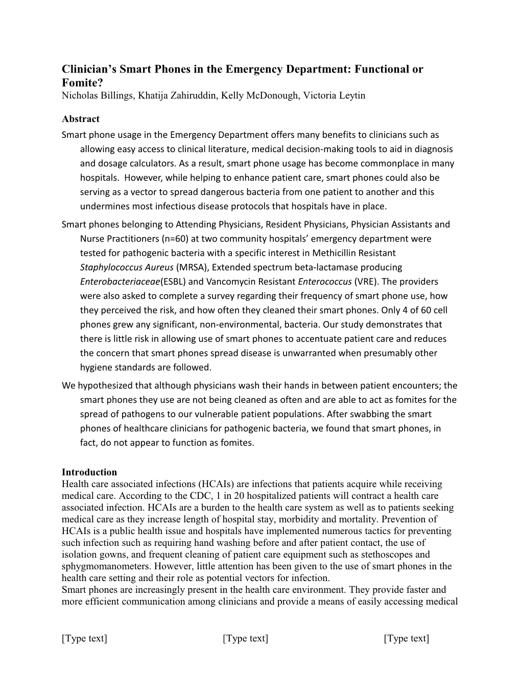 Clinician S Smart Phones in the Emergency Department: Functional Or Fomite?