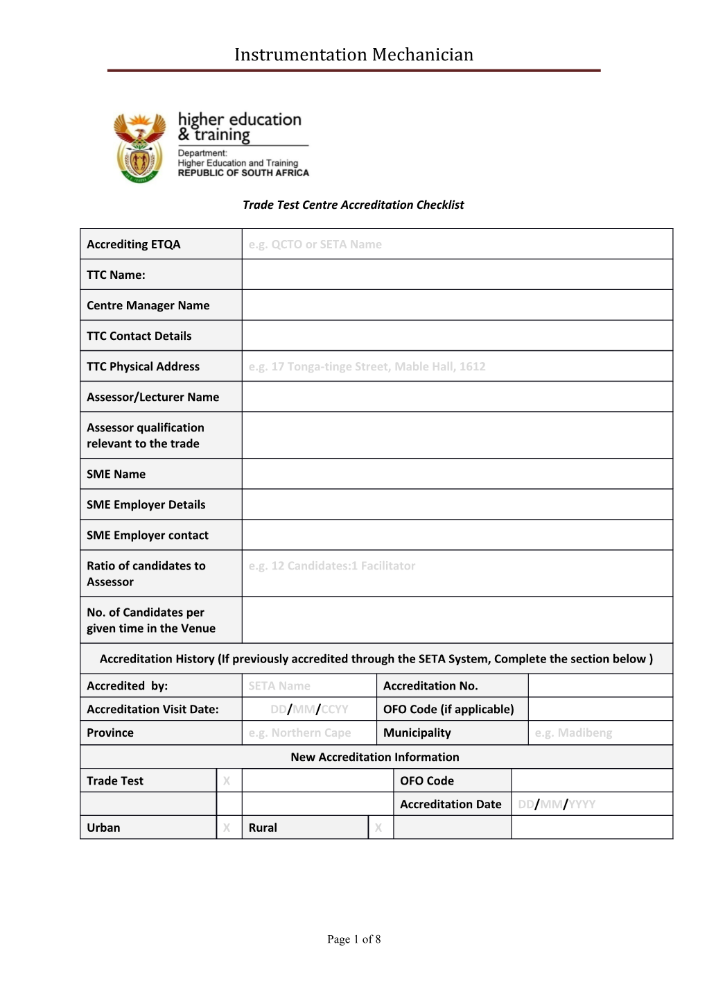 Trade Test Centre Accreditation Checklist