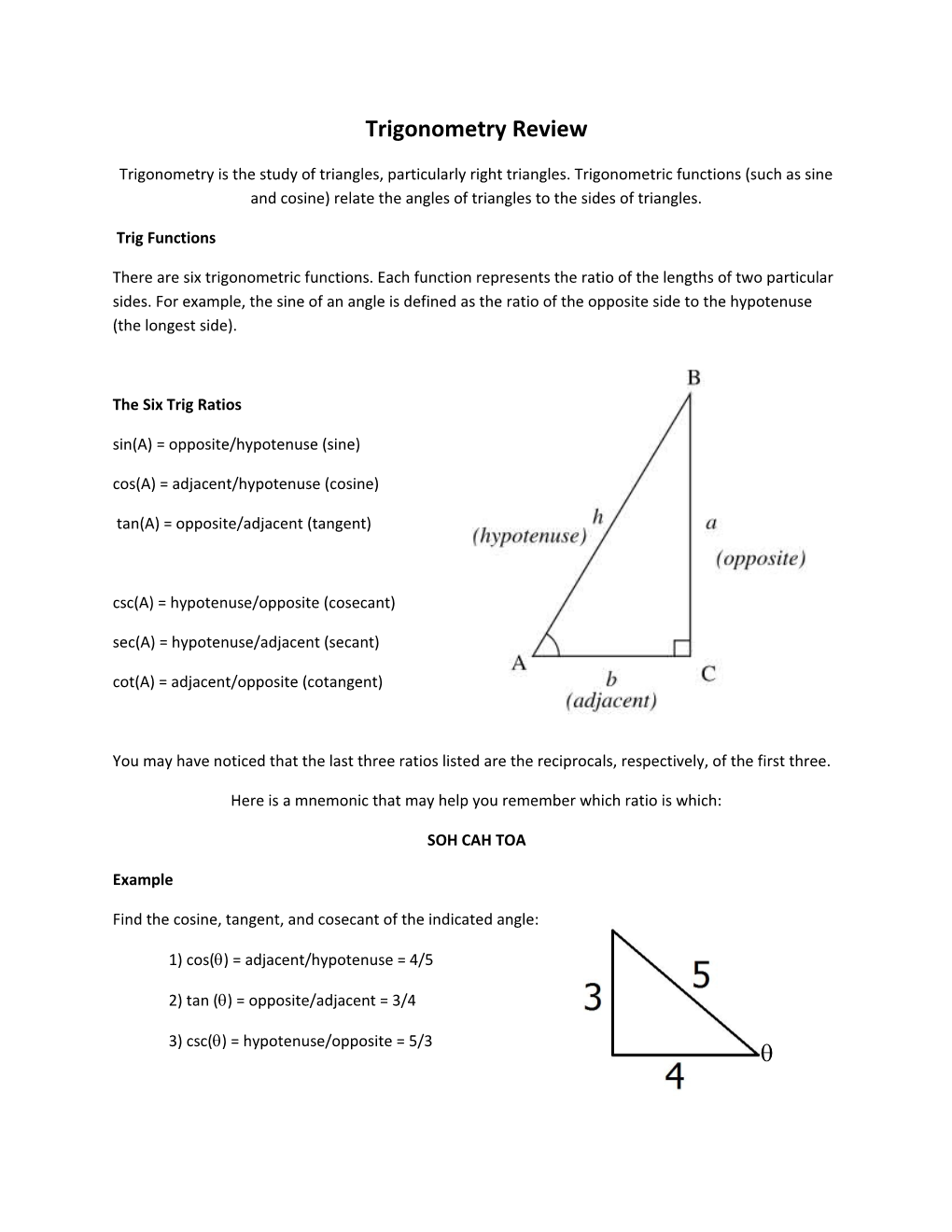 Trigonometry Review