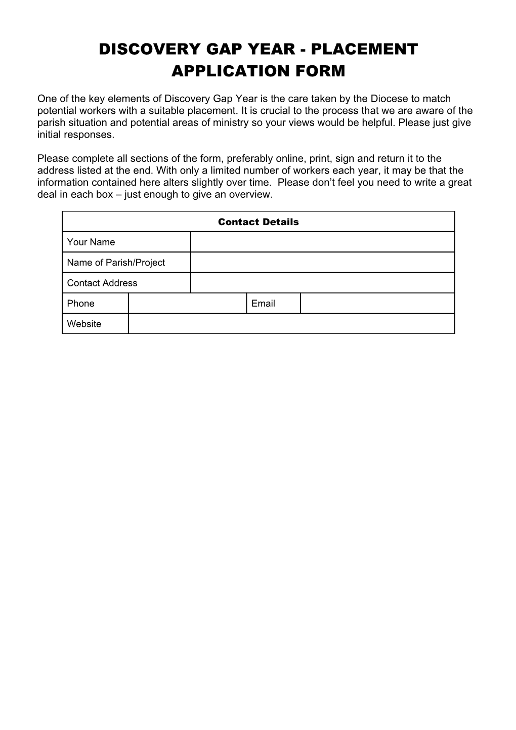 Discovery Gap Year - Placement Application Form