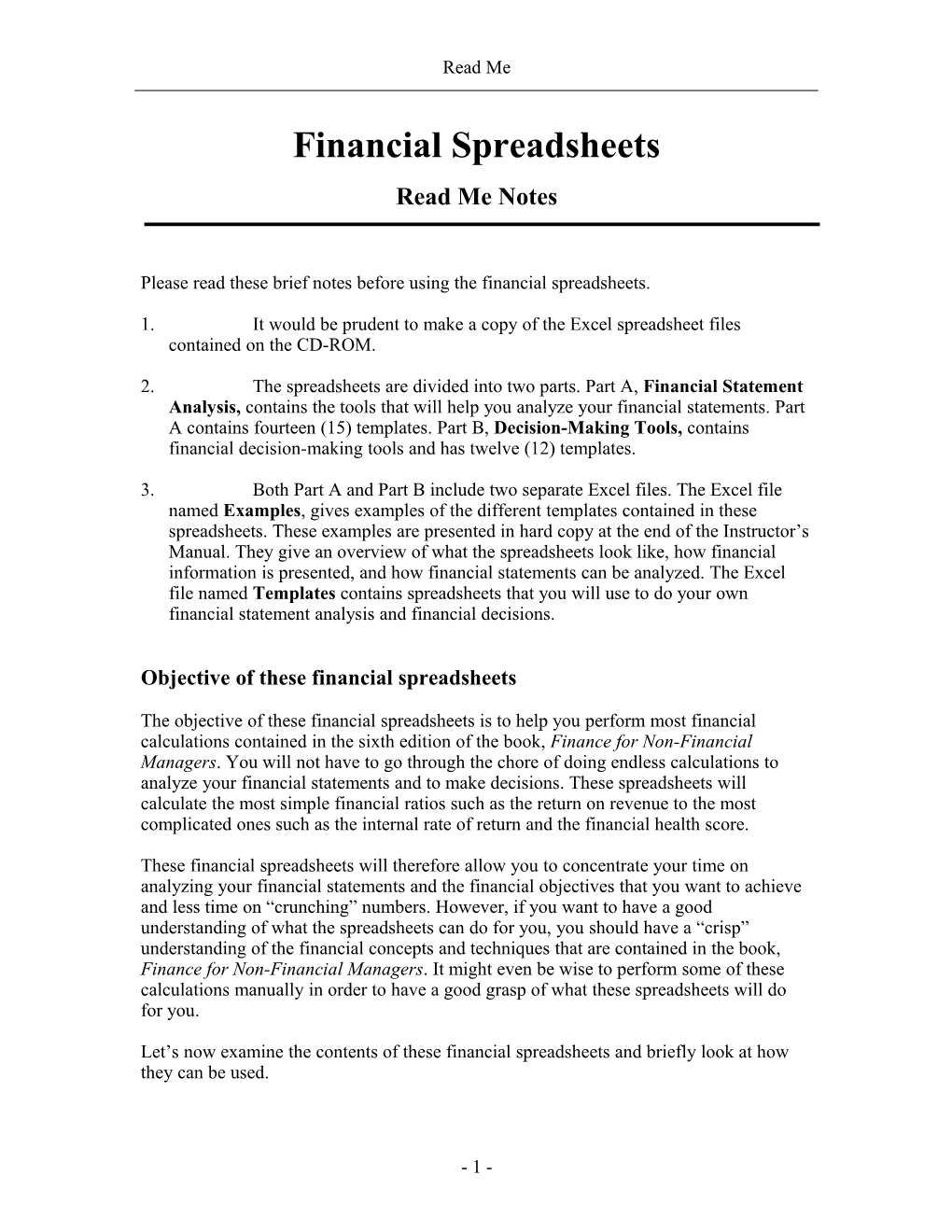 Financial Spreadsheets