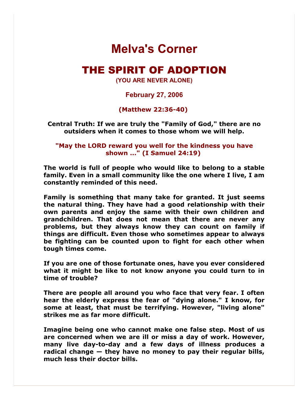 The Spirit of Adoption (You Are Never Alone)