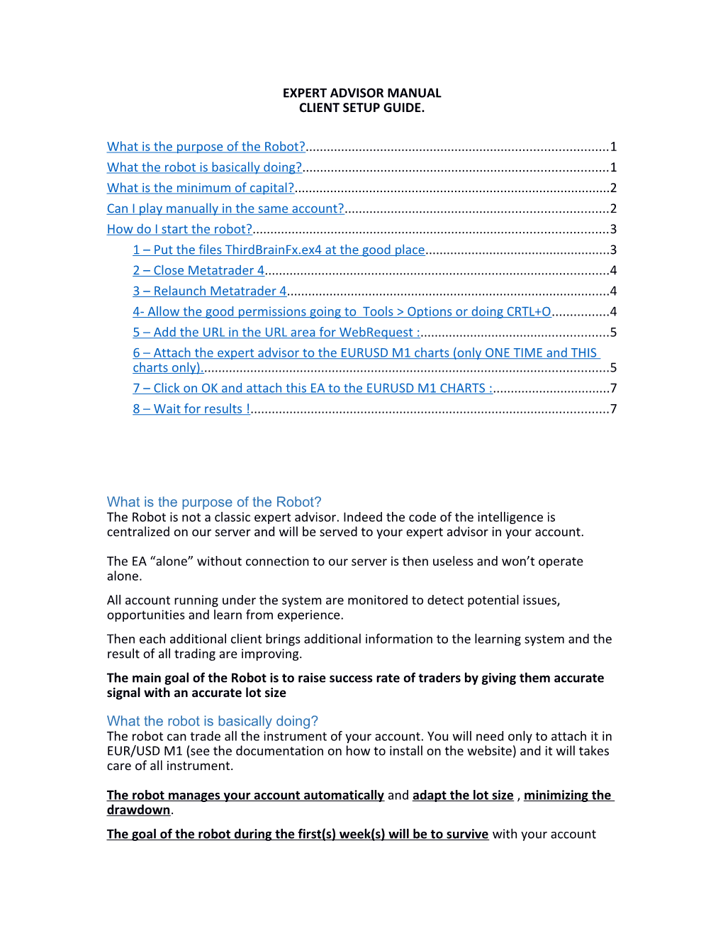 Expert Advisor Manual Client Setup Guide