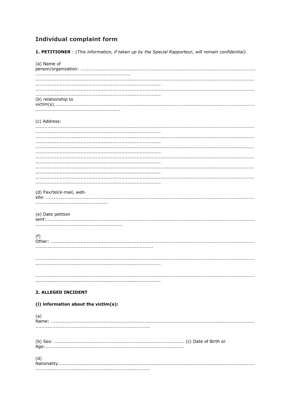 Individual Complaint Form