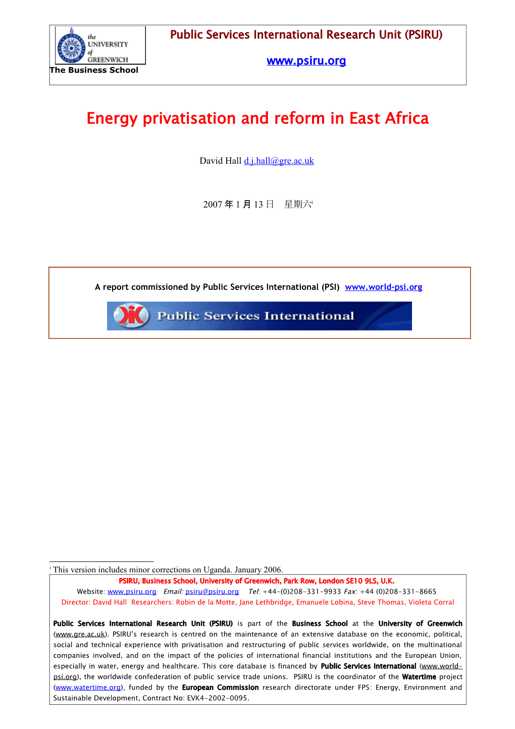 Energy Privatisation and Reform in East Africa