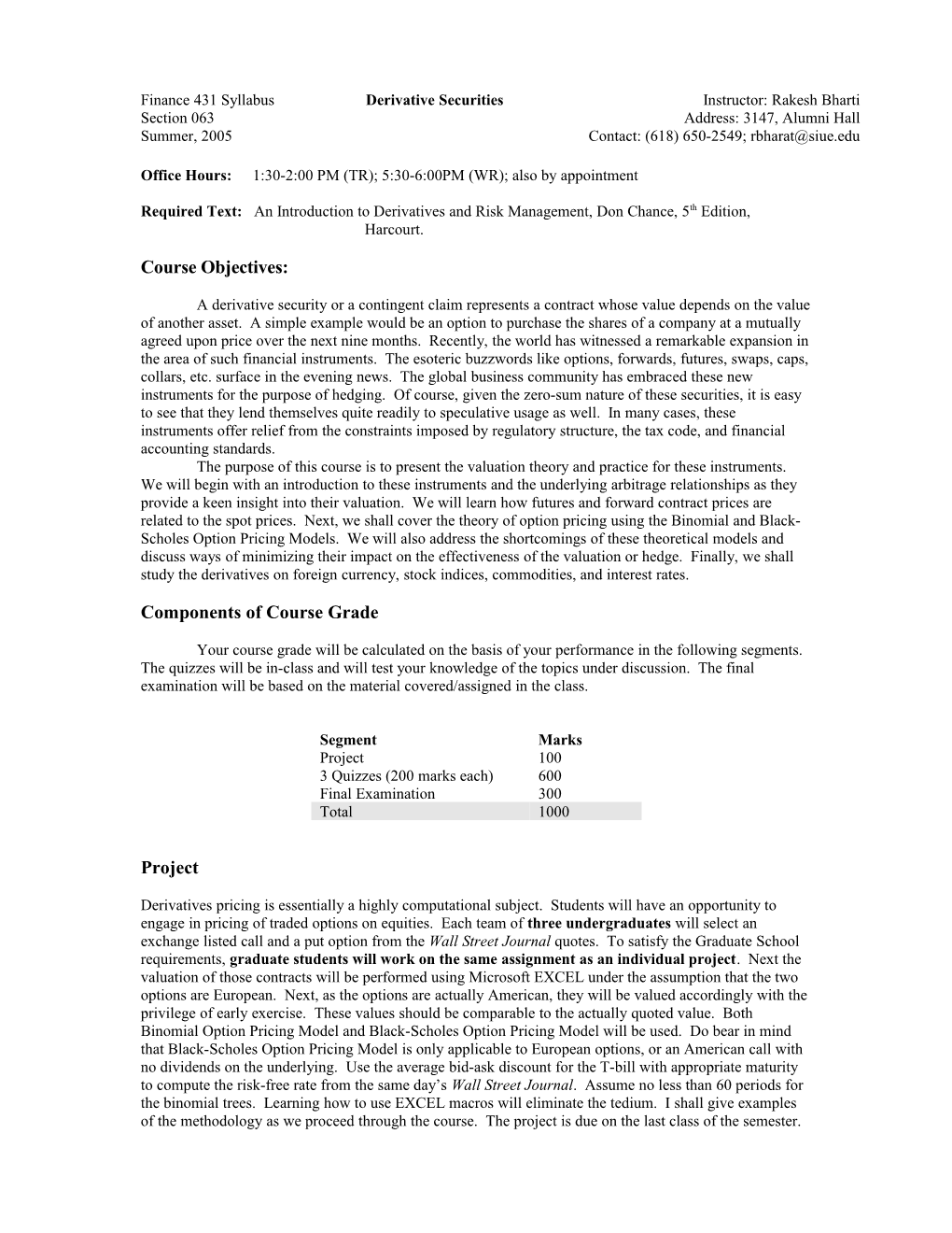 Derivative Securities