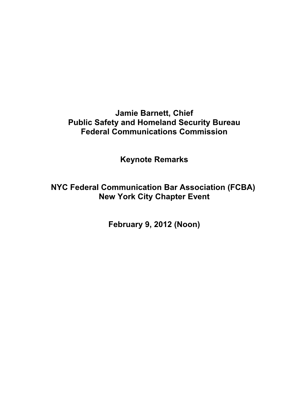 February 9, 2012 (Noon) NYC Federal Communication Bar Association