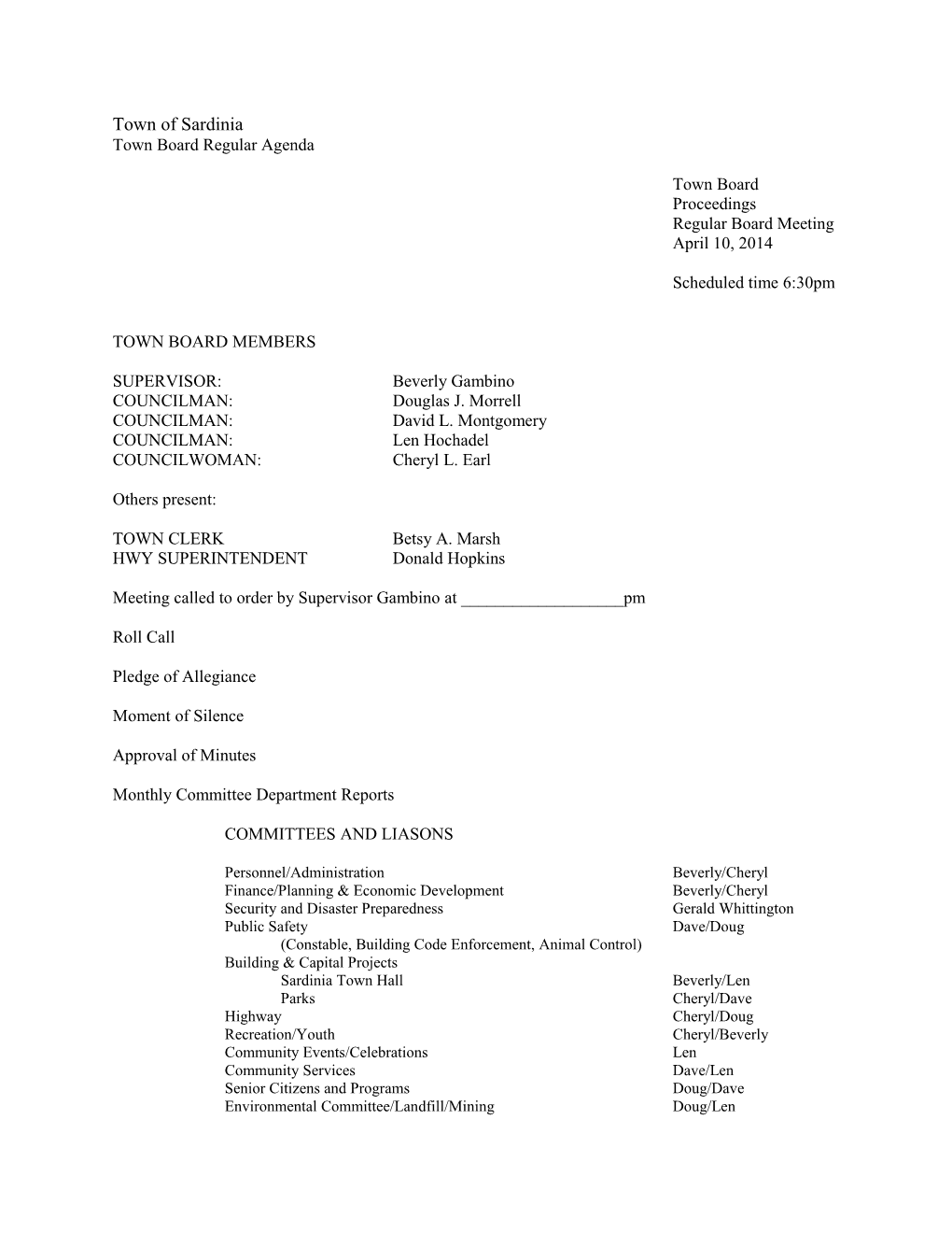 Town Board Regular Agenda