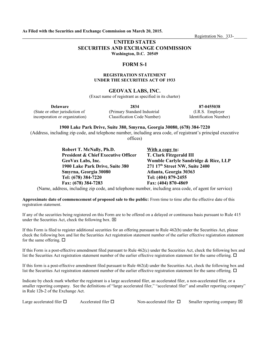 As Filed with the Securities and Exchange Commission on March 20, 2015