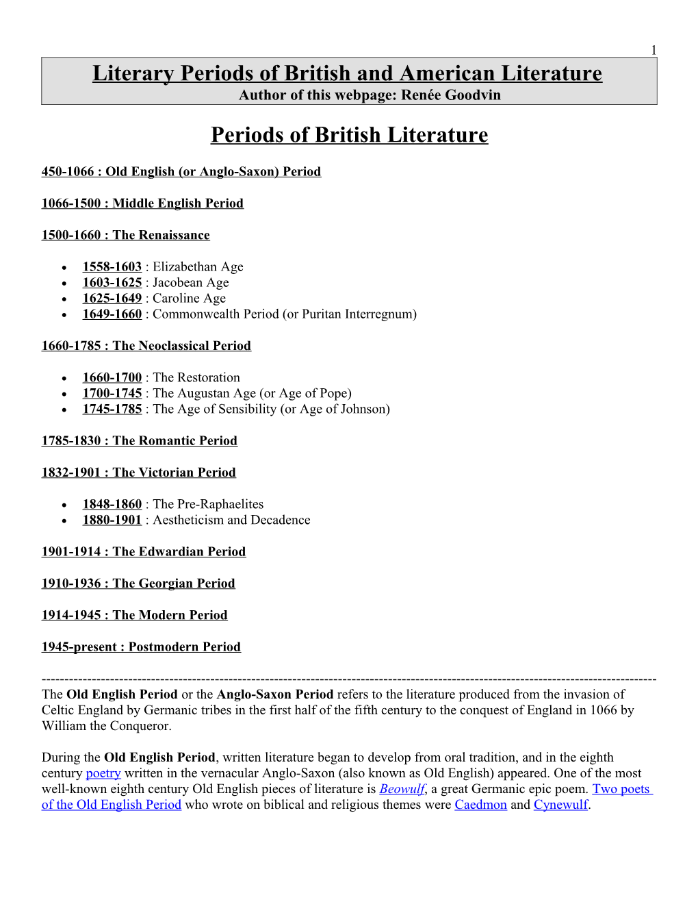 Literary Periods of British and American Literature