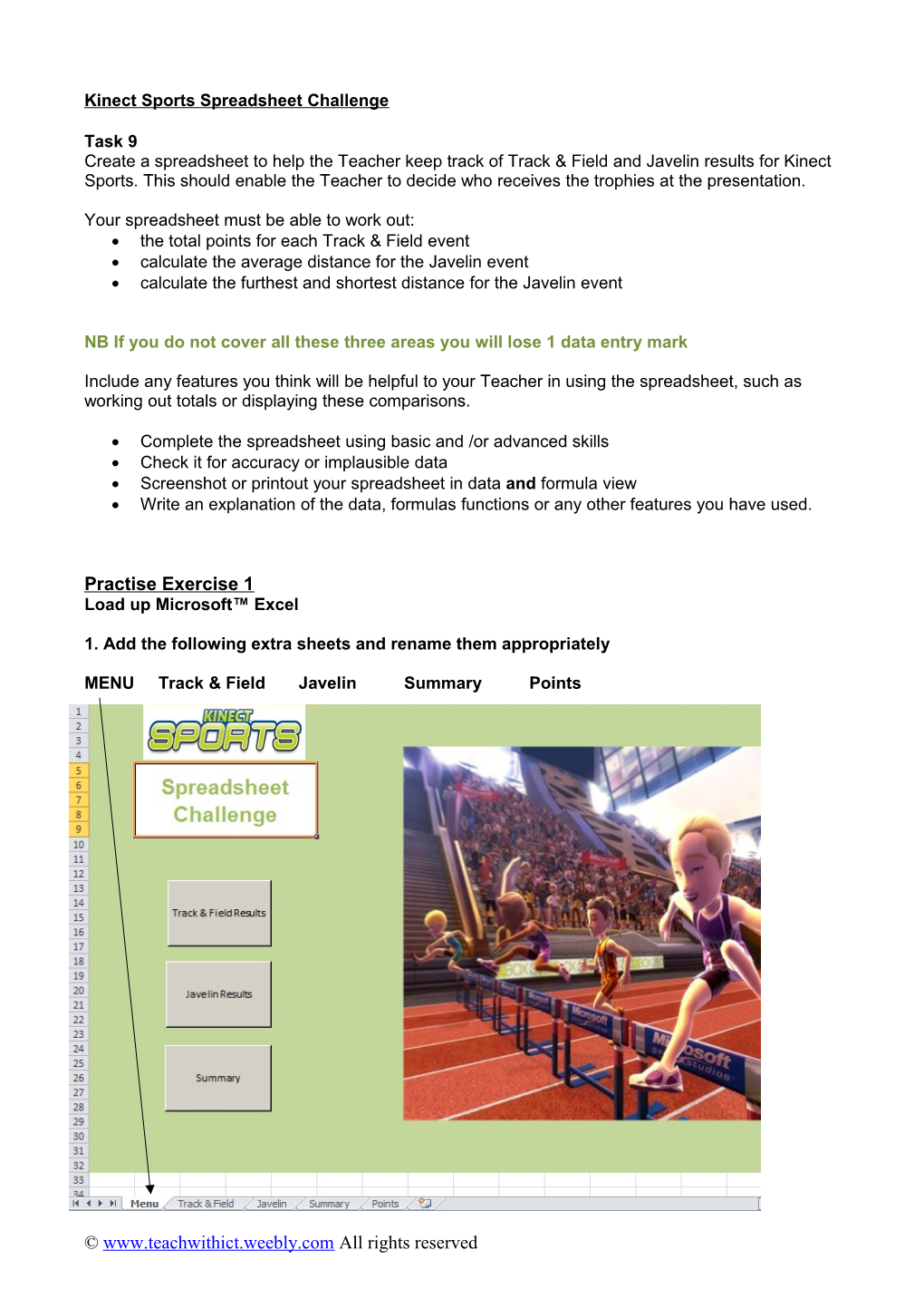 Kinect Sports Spreadsheet Challenge